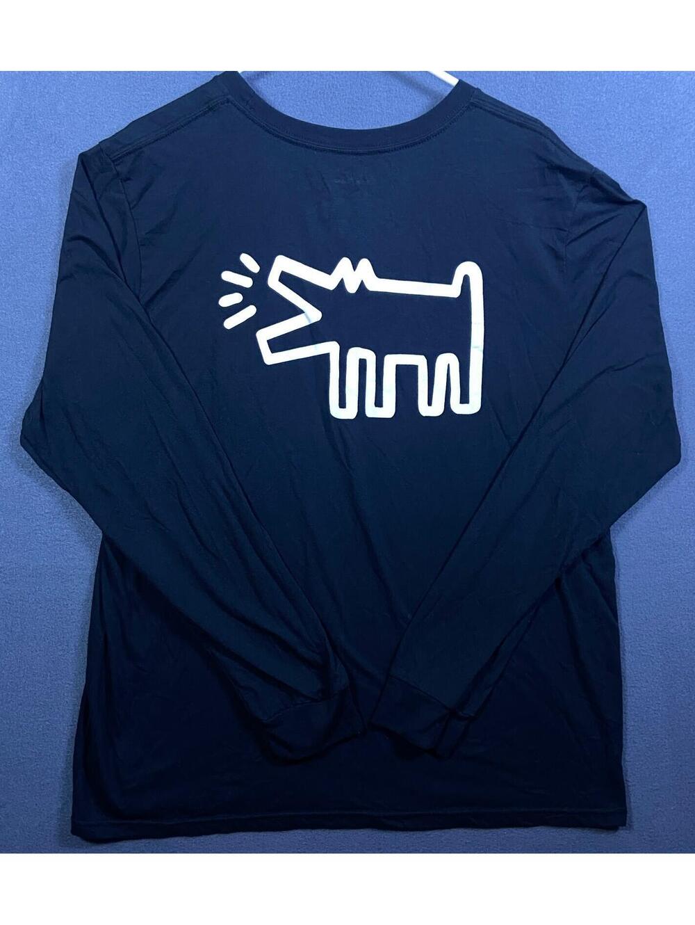 Keith Haring Black Long Sleeve Barking Dog Art Crew Neck T Shirt Mens XXL EUC!